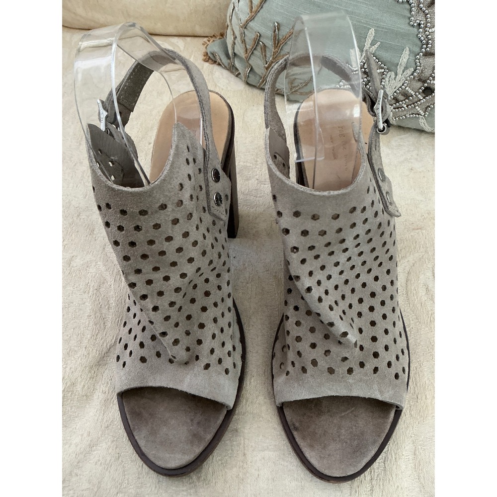 Rag & Bone Wyatt perforated suede slingback block heel sandals gray stone 41/10